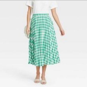 A New Day Green and White Gingham Midi Skirt Size XL NWT
